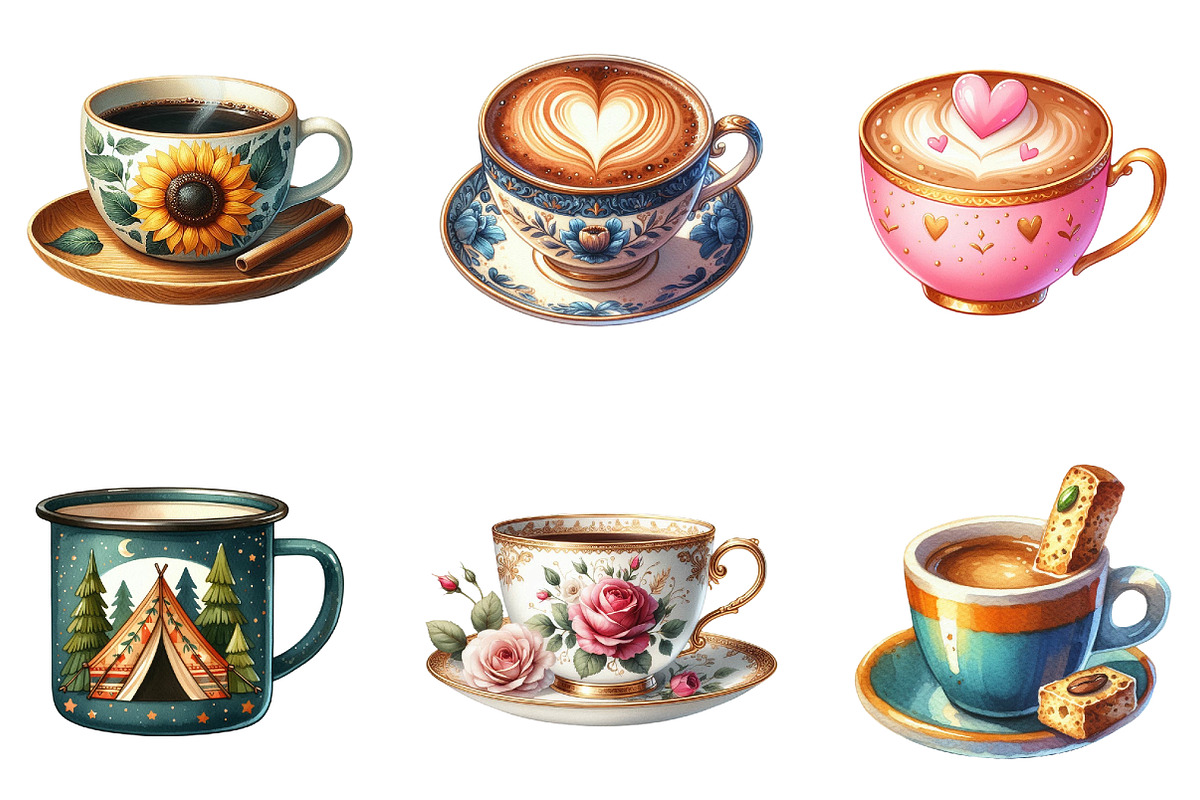 Watercolor Coffee Cups Clipart, an Illustration by cherrydesign (Photo 4 of 4)