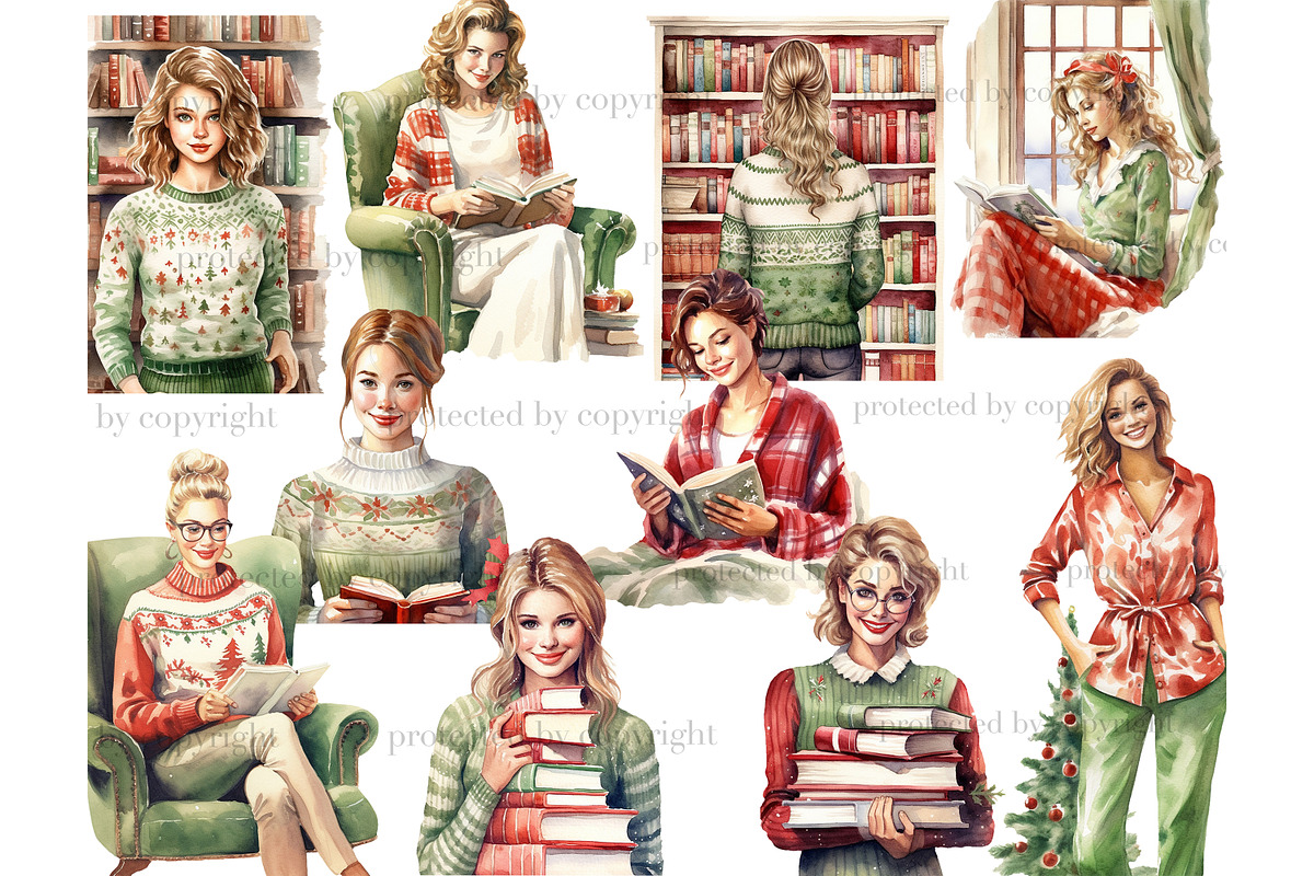 Holiday Reading Girls Clipart, a Person Illustration by GlamArtZhanna (Photo 2 of 5)