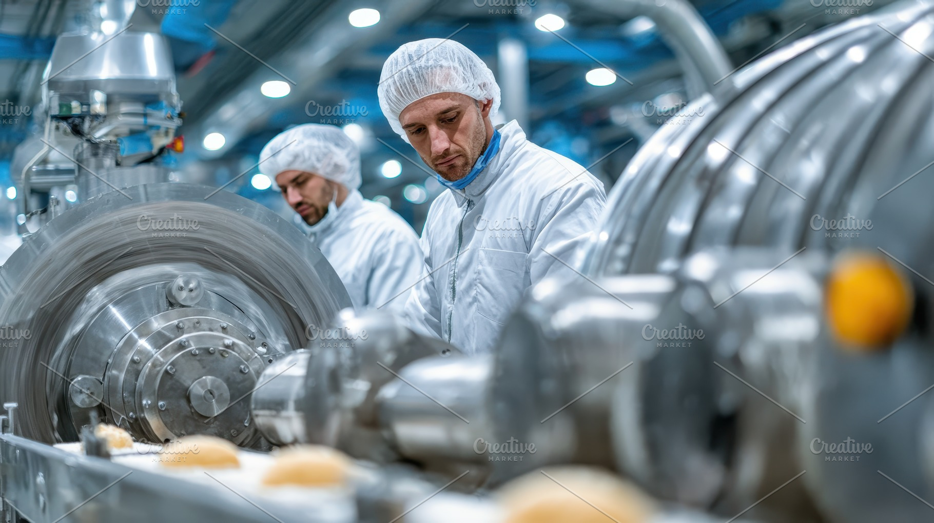 Food factory workers operating indus, a Photo by Pixeness Studio