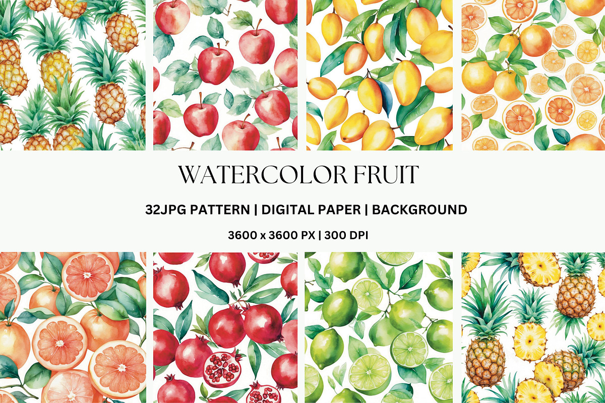 32JPG WATERCOLOR FRUIT PATTERNS, a Pattern Graphic by Vachira Digital Studio (Photo 3 of 6)