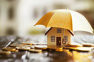 Small house under yellow umbrella, a Business Photo by MistyDay