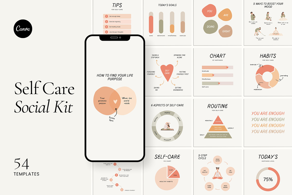 Self-Care Instagram Template - Canva, a Social Media Template by Willoe Studio (Photo 1 of 11)