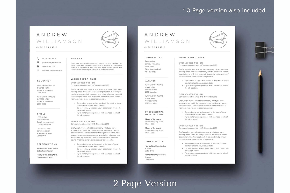 Chef Resume Template Word and docs, a Resume Template by Climbwithelevator (Photo 2 of 6)