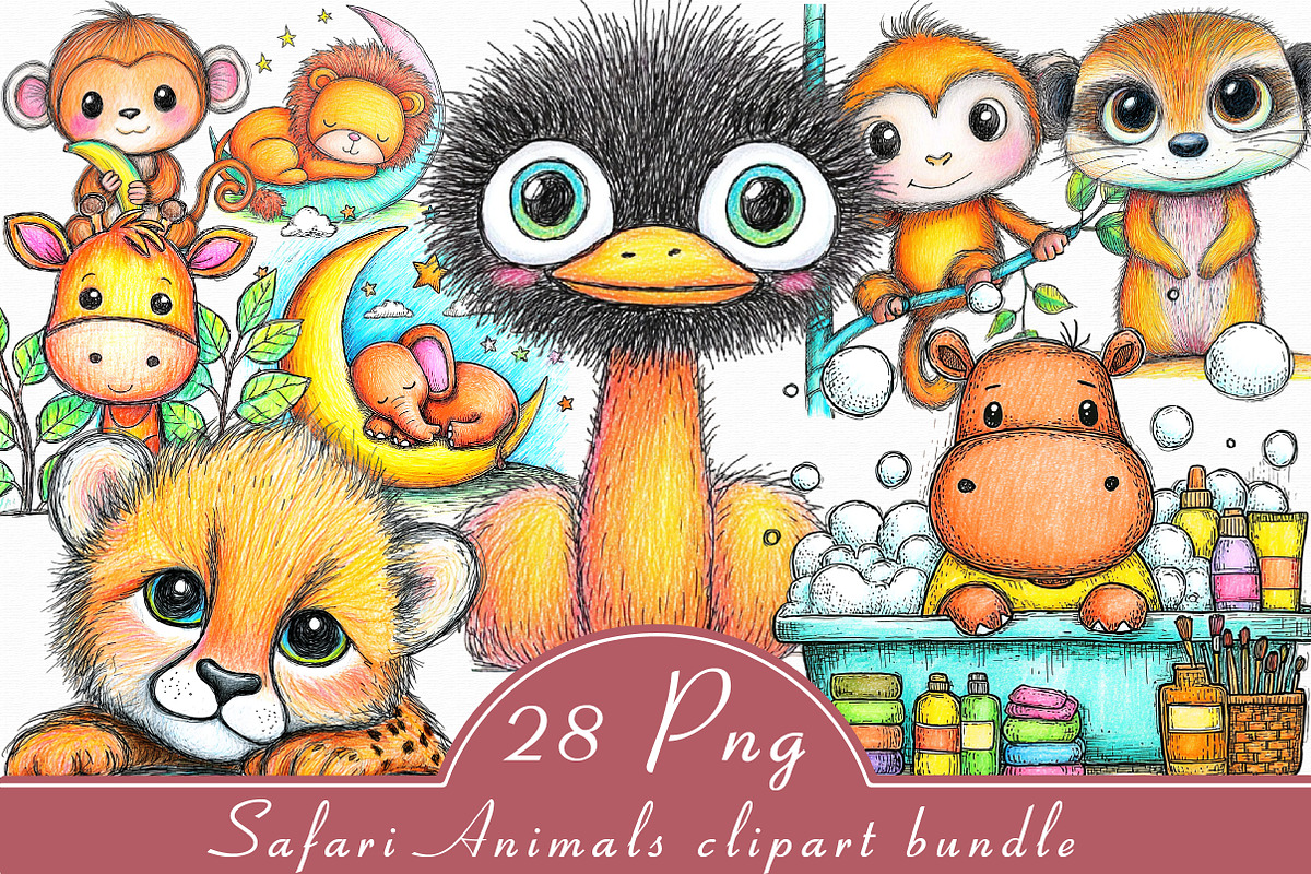 Safari Animals clipart bundle, an Illustration by Libby Wishes (Photo 1 of 7)