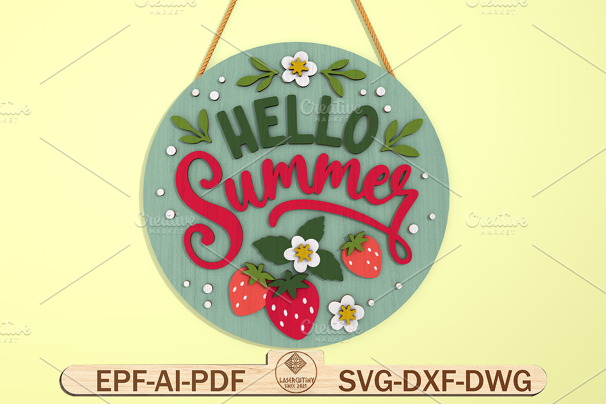 Happy Summer Door Sign SVG File, a Pattern Graphic by Lasercutiny (Photo 1 of 2)