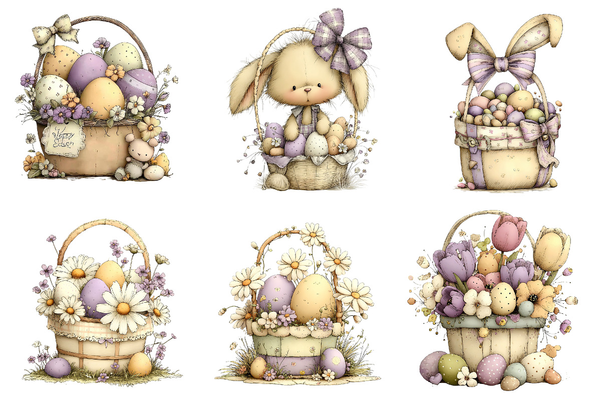 Easter Basket Clipart Set, an Illustration by CreationArt (Photo 2 of 5)