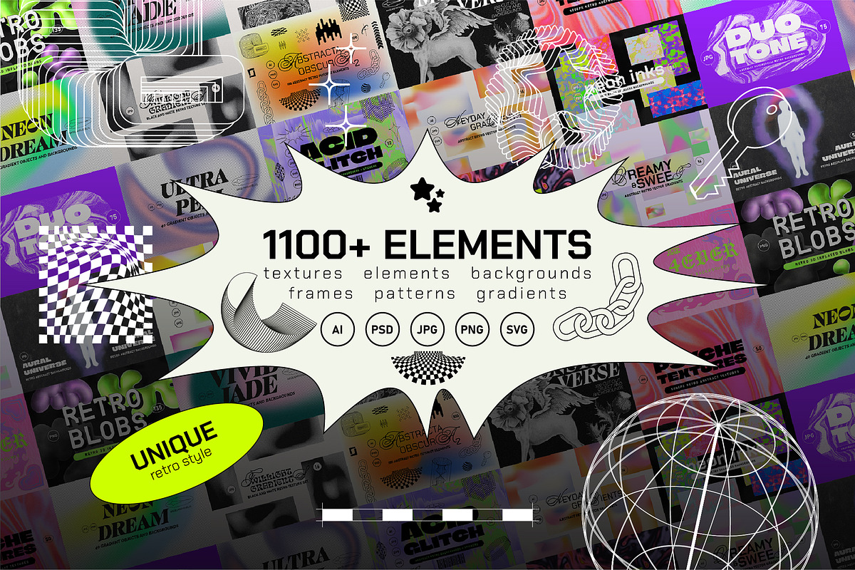 Retro Futurist Bundle 80% OFF, a Texture Graphic by angelainthefields (Photo 2 of 25)