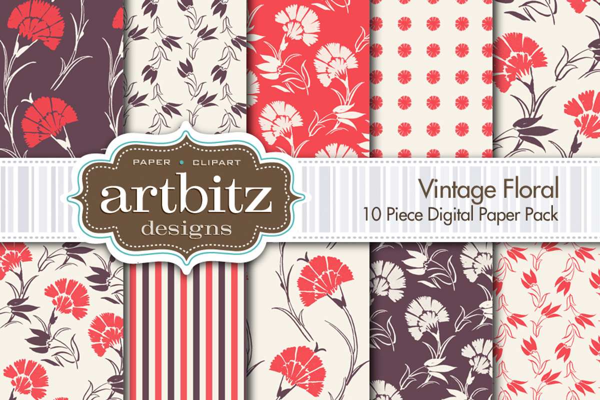 Vintage Floral Digital Paper, a Pattern Graphic by ArtBitz