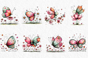 Whimsical Butterfly Flower Clipart, an Illustration by Watercolor design (Thumbnail 2 of 6)