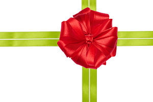 A bright red bow is placed in the center of a composition of two, a Holiday Photo by ndanko