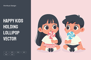 Happy Kids Holding Lollipop Vector, a Person Illustration by Partikusi Design