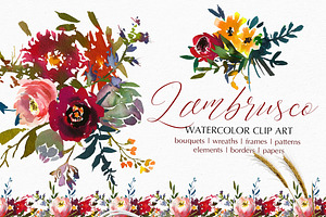 Bordo Watercolor Floral Clip Art Set