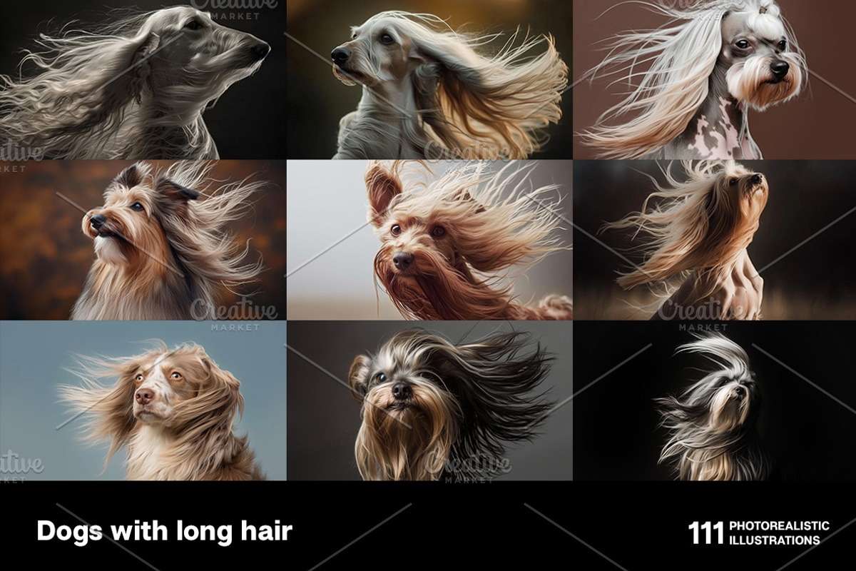 Dogs with long hair. 111 images, an Animal Photo by Handmadefont (Photo 3 of 15)