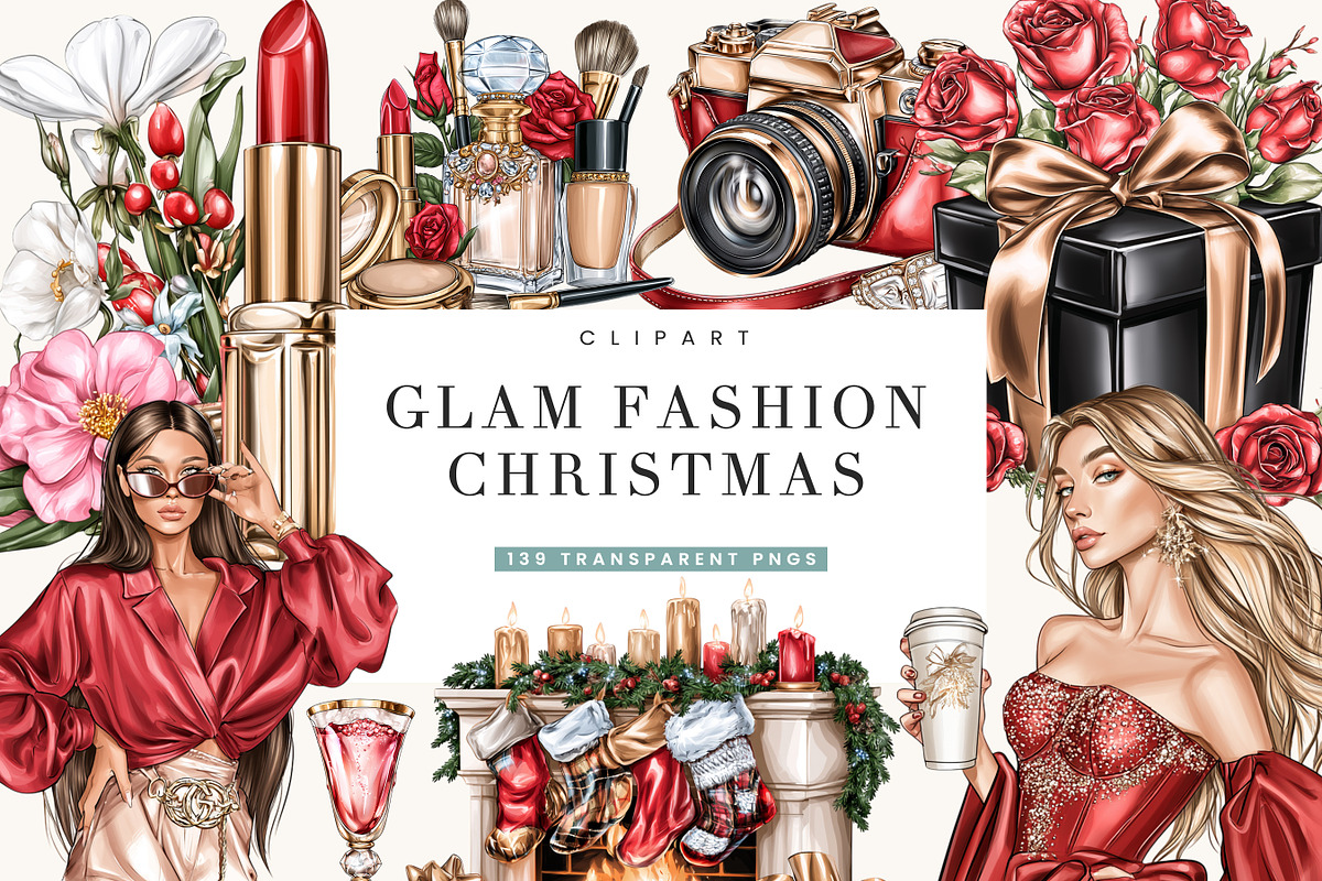 Glam Fashion Christmas Clipart, a Seasonal Illustration by BusyDaydesign (Photo 1 of 9)