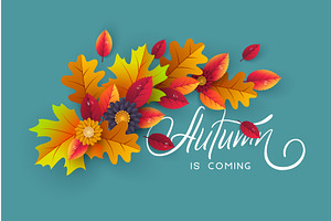 Elegant calligraphy text Autumn is, an Object Illustration by Liudmyla Matviiets