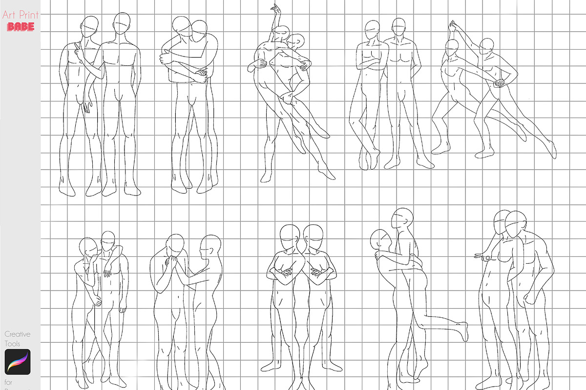 Procreate Couple Body Poses Anime, a Brush Add-On by ArtPrintBabe (Photo 4 of 12)