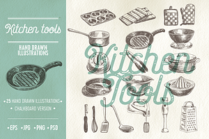 Kitchen tools sketch illustrations, a Food Illustration by Natalya Levish