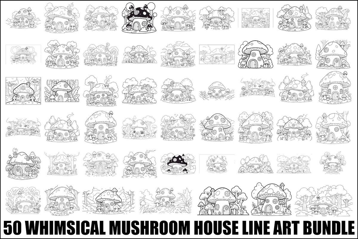Whimsical Mushroom House Line Art bu, an Illustration by Designs_River (Photo 1 of 51)