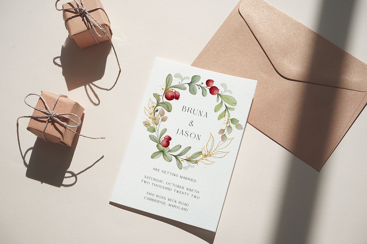 CRANBERRY CHRISTMAS watercolor set, a Decorative Illustration by Yuliia Lashevska (Photo 7 of 13)