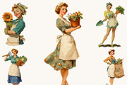Retro Gardening Pinup Girl Clipart, a Person Illustration by BusyDaydesign (Thumbnail 4 of 9)