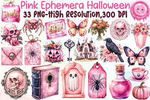 Pink Ephemera Halloween Clipart, an Illustration by Sublimation Artist