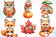 Watercolor Autumn Animals Clipart, a Seasonal Illustration by Canvas Craft (Thumbnail 4 of 9)