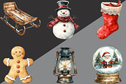 Vintage Christmas Clipart Bundle, an Illustration by Black Bird Studio (Thumbnail 4 of 6)