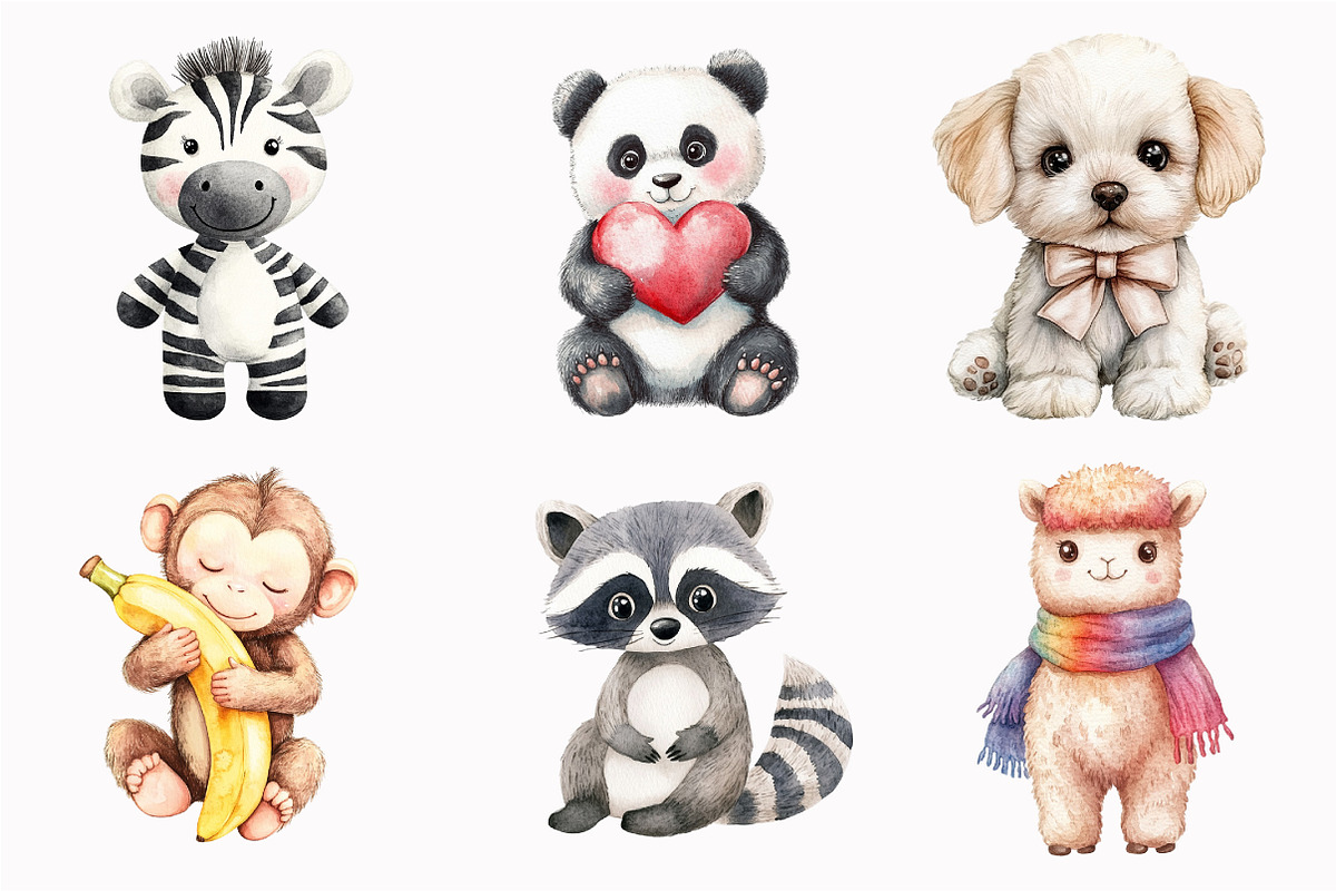 Watercolor Plush Animals Clipart, a Seasonal Illustration by Design Market (Photo 4 of 4)
