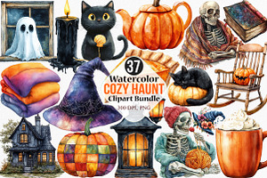 Watercolor Cozy Haunt Clipart Bundle, an Illustration by Canvas Craft