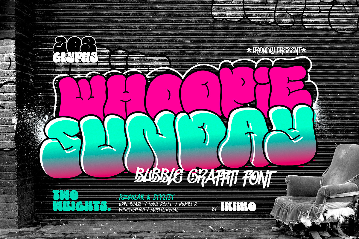 WhoopieSunday - Bubble Graffiti Font, a Symbol Font by ikiiko (Photo 1 of 7)