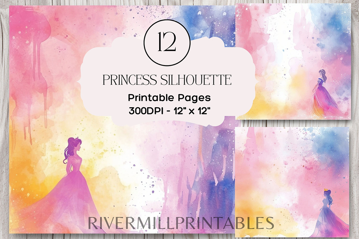 Princess Silhouette Digital Papers, a Decorative Illustration by Rivermill Printables (Photo 1 of 2)