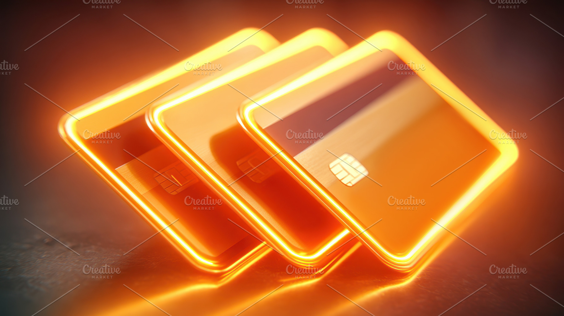 Glowing neon credit cards in vibrant colors, a Business Photo by AlyaAnd