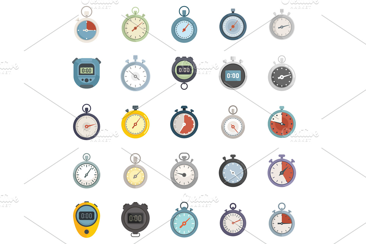 Stopwatch icons set flat vector, a Technology Illustration by Ylivdesign