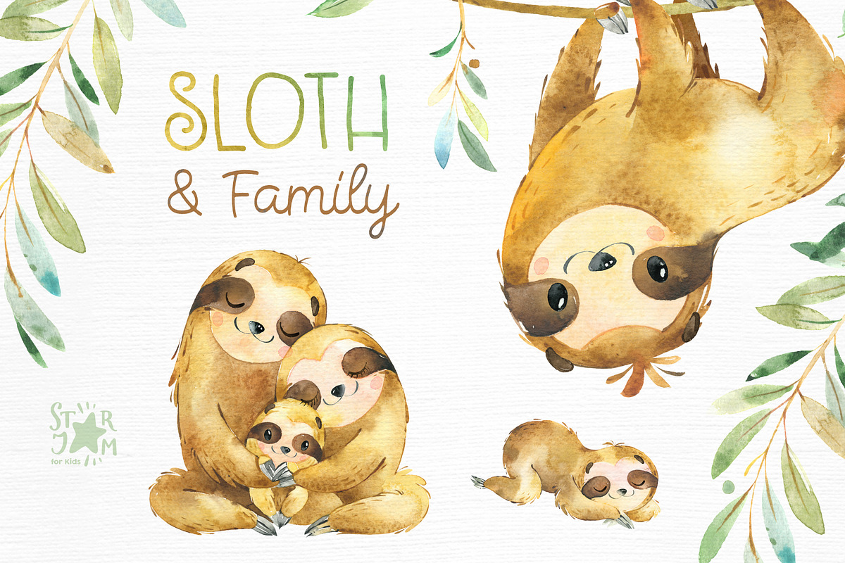 Sloth & Family Collection, an Animal Illustration by StarJam (Photo 1 of 5)