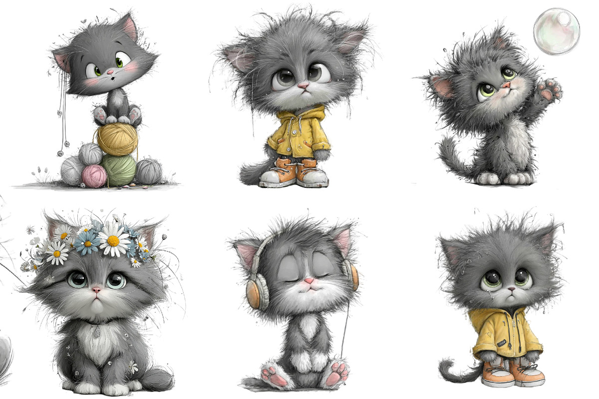 Whimsical Fluffy Kitten Clipart, an Illustration by DreamArtGraphic (Photo 4 of 4)