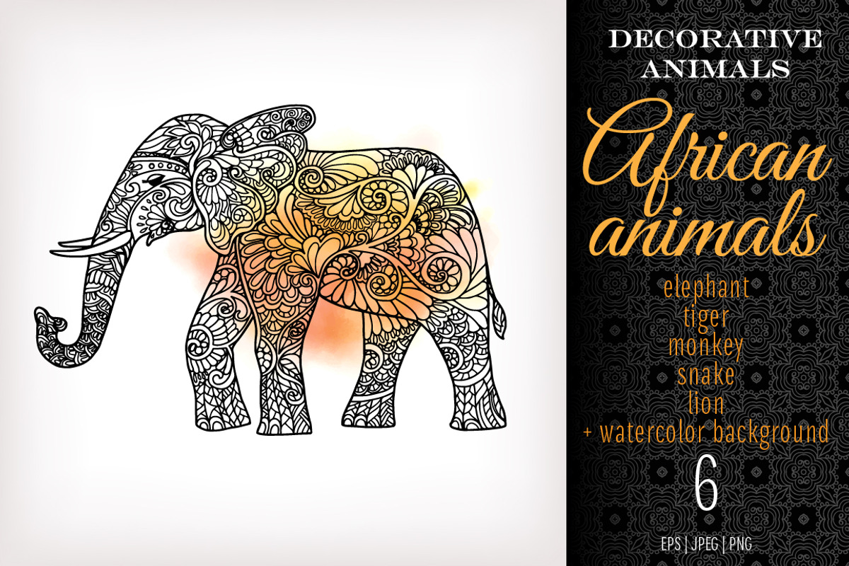 5 Decorative African Animals, a Decorative Illustration by Elen-Lane (Photo 1 of 5)