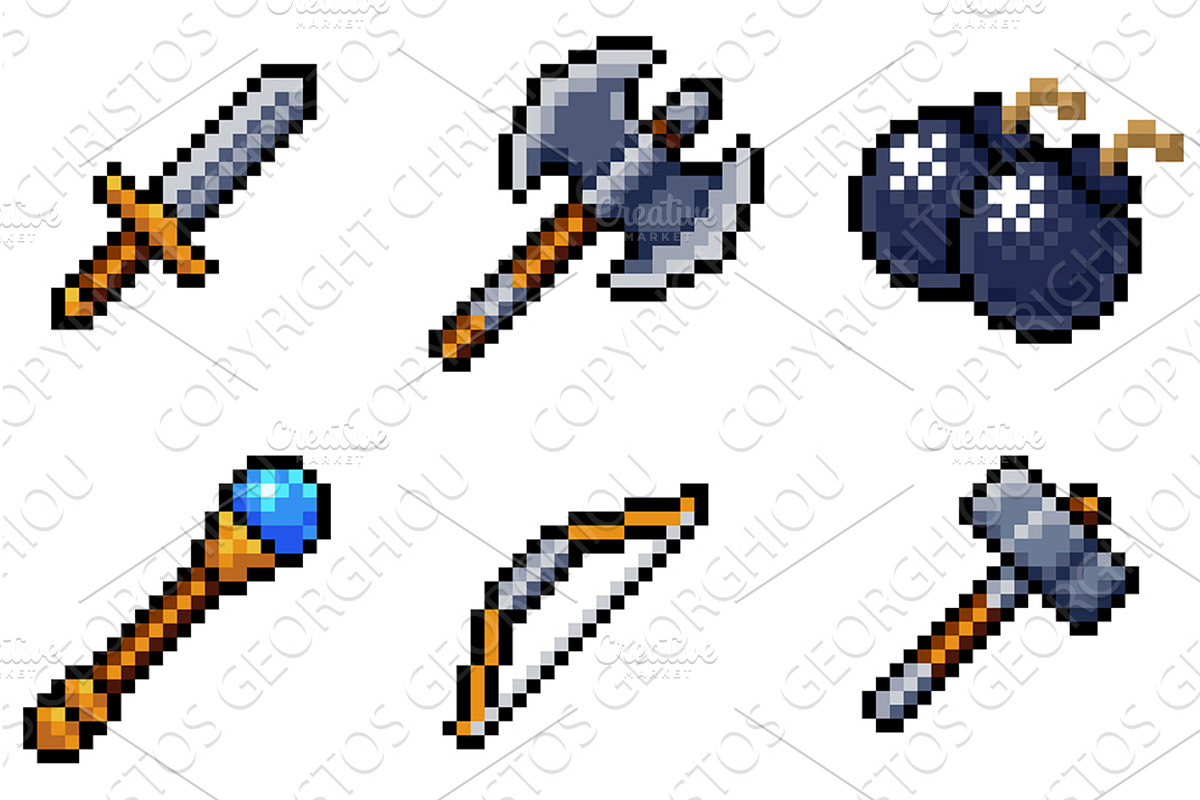 Pixel Art Fantasy Weapons Game Asset, an Object Illustration by ...