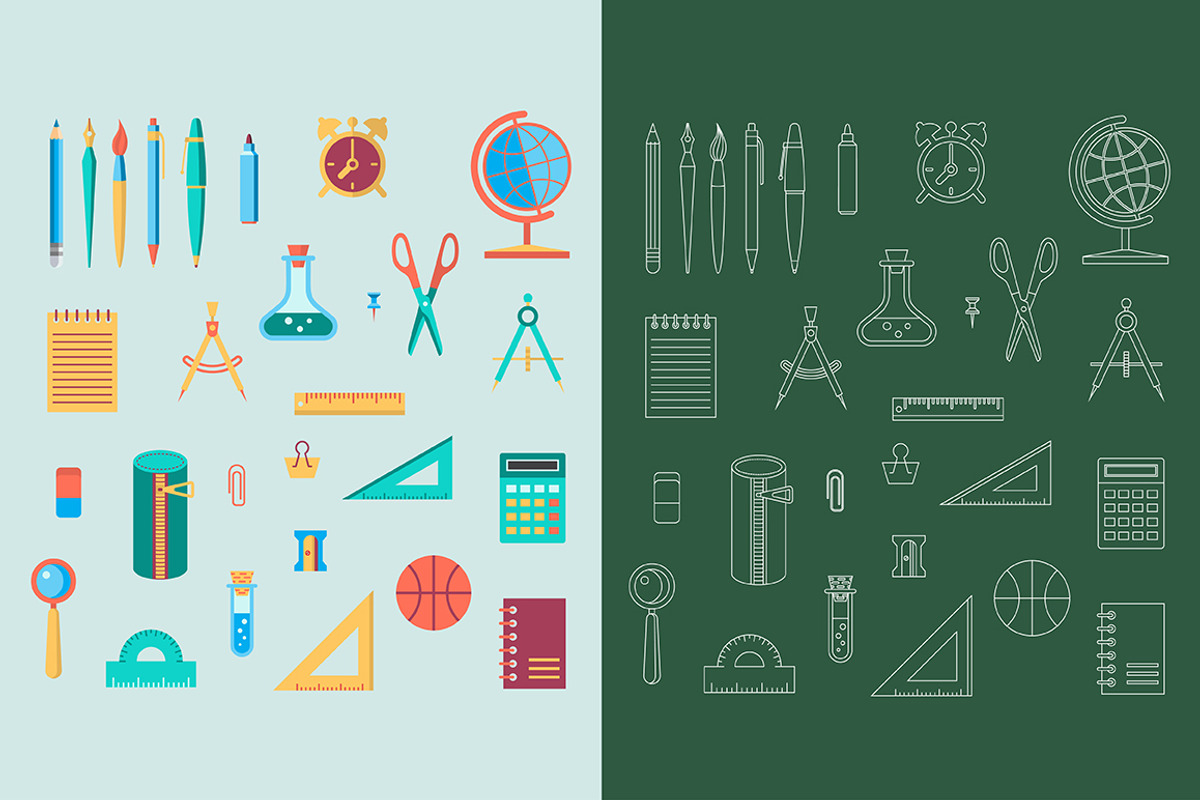 School supplies icon set, an Object Graphic by valeri_si
