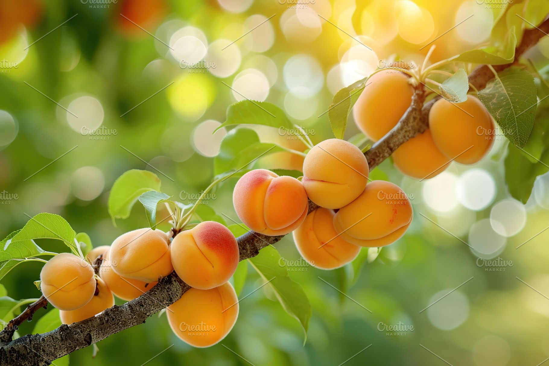 Ripe apricots on tree branch in the garden, a Food & Drink Photo by AlyaAnd