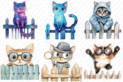 Quirky Cats on a fence clipart, an Illustration by Watercolor design (Thumbnail 3 of 12)
