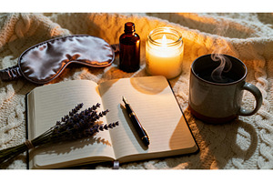 Open notebook with pen and lavender, a Background Photo by tilialucida