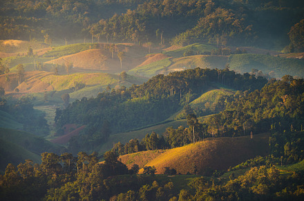 Beautiful sunrise mountain range in Tha Song Yang district locat, a Background Photo by KHphotography