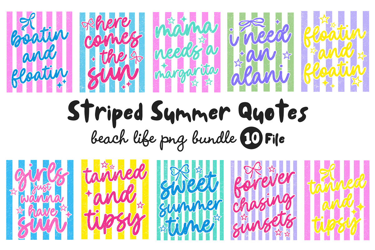 Striped Summer Quotes Bundle PNG, a Seasonal Illustration by Dream Creation (Photo 1 of 9)
