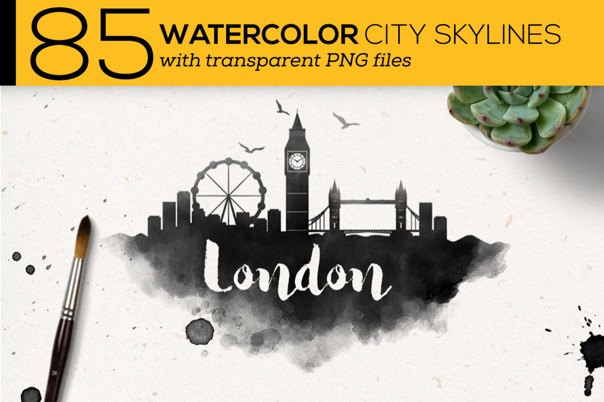 85 - Watercolor City Skylines, a Branding & Logo Template by Kursat Unsal (Photo 1 of 4)