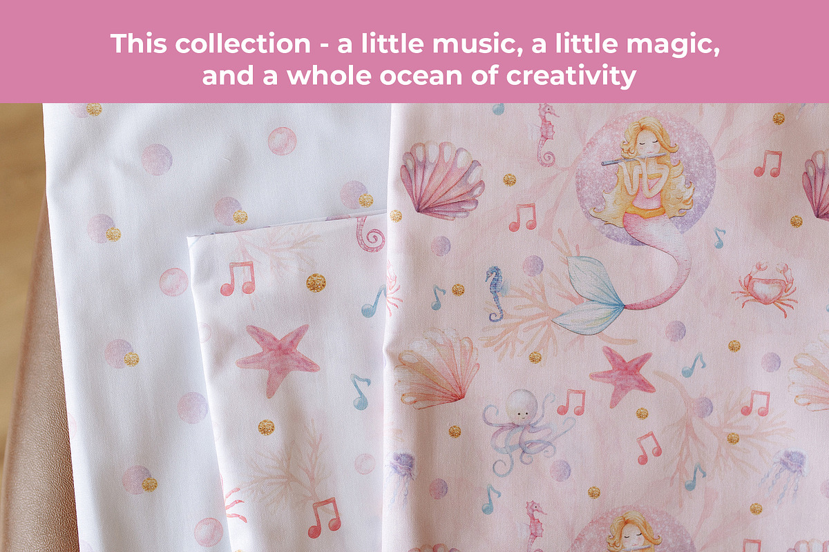 Mermaid watercolor pattern set, an Animal Illustration by WatercolorElena (Photo 11 of 11)