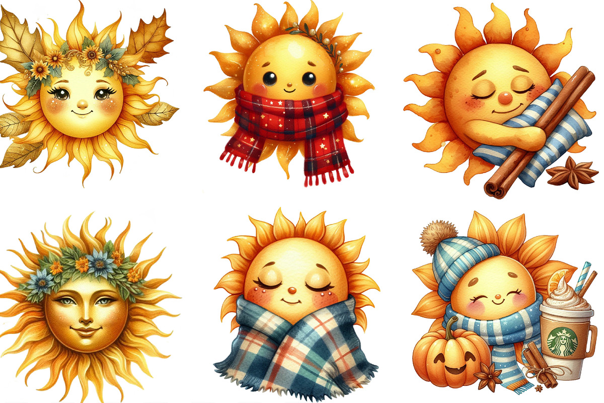 Cute Autumn Sun Clipart, an Illustration by Designking (Photo 3 of 4)