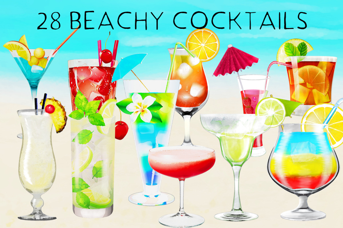 Tropical Cocktails & Flower Set, a Food Illustration by Little Bunny Sunshine (Photo 2 of 9)