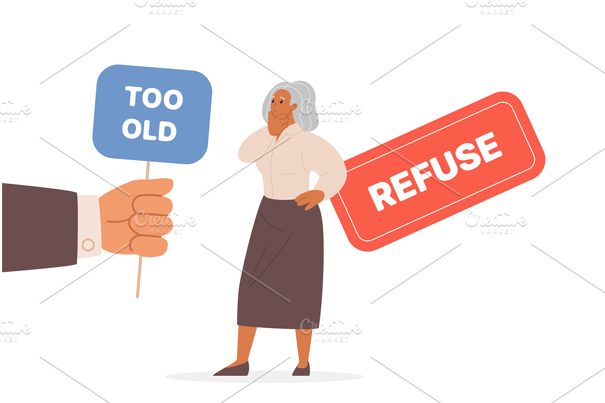 Ageism discrimination problem hiring, an Object Illustration by Lemberg Vector