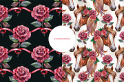 Roses and Horses Watercolor Cliparts, an Animal Illustration by NataliMiasStore (Thumbnail 8 of 8)
