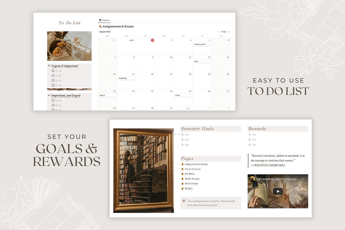Notion Template Light Academia, a Templates & Theme by AestheticOrganizer (Photo 5 of 9)